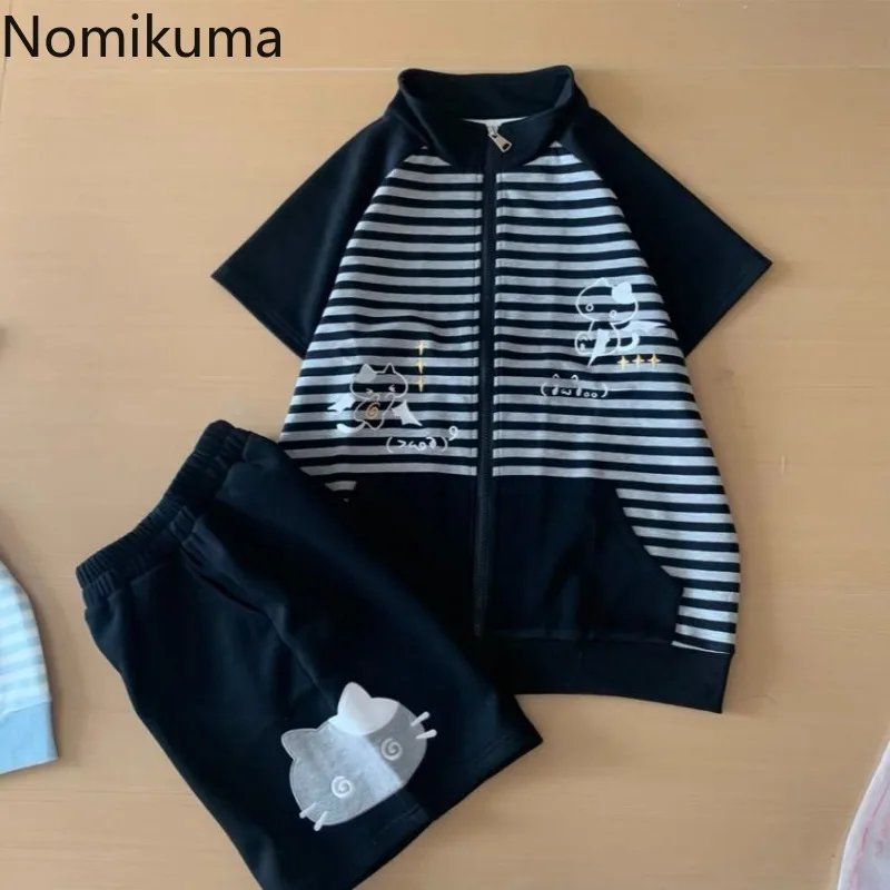 japonais rayé femmes t shirts 2025 ropa mujer à manches courtes col montant t shirts demi fermeture éclair camisetas y2k hauts décontracté été t shirt japonais rayé femmes t shirts 2025 ropa mujer à manches courtes col montant t shirts demi fermeture éclair camisetas y2k hauts décontracté été t shirt