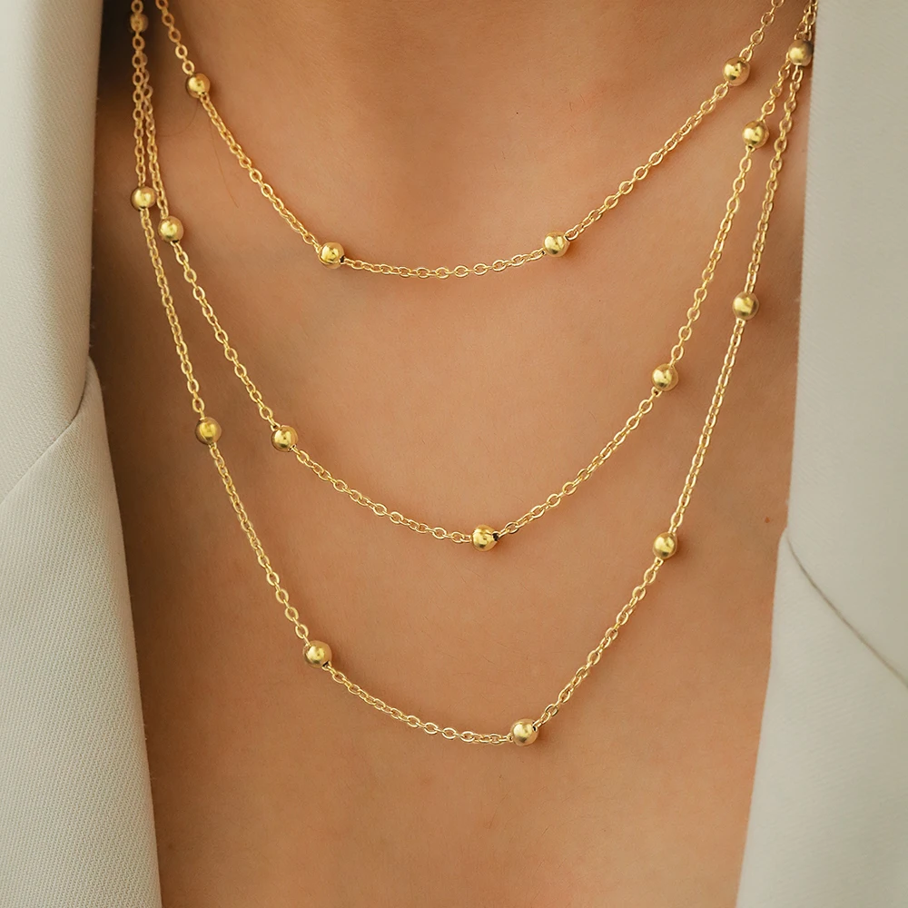 Collier en acier inoxydable pour femmes, nouvelle atmosphère haut de gamme, perles délicates, chaîne multicouche en os, bijoux cadeaux de fête Collier en acier inoxydable pour femmes, nouvelle atmosphère haut de gamme, perles délicates, chaîne multicouche en os, bijoux cadeaux de fête