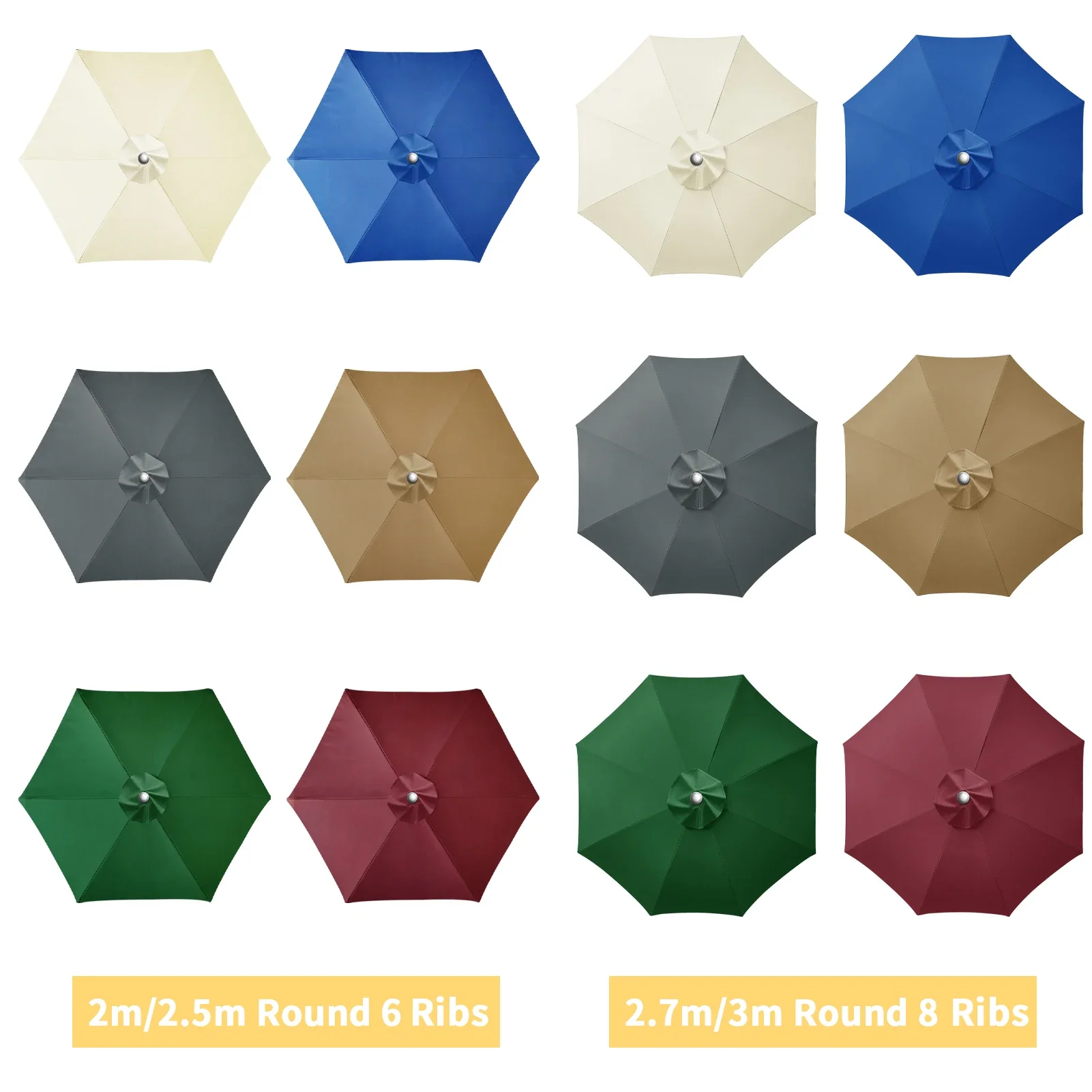housse de remplacement pour parasol, 6 nervures/8 nervures, pour marché, patio, auvent en tissu, imperméable, pour jardin extérieur housse de remplacement pour parasol, 6 nervures/8 nervures, pour marché, patio, auvent en tissu, imperméable, pour jardin extérieur