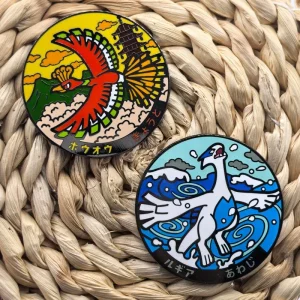 Broche bête divine classique japonaise, Badge en métal pour Cosplay Ho Oh Lugia, sac à dos, vêtements, accessoires de décoration, cadeaux pour Fans