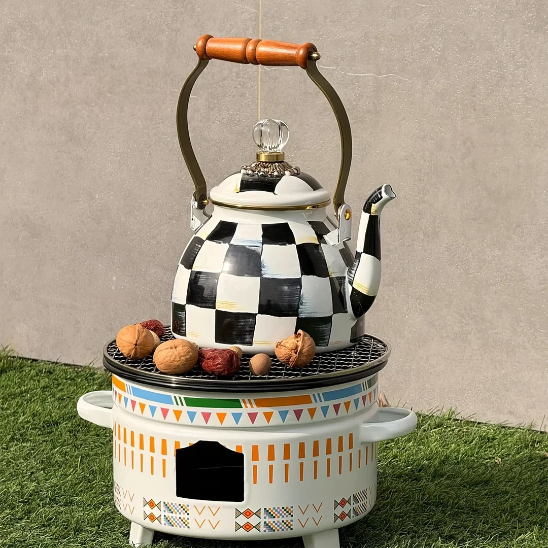 bouilloire à thé en émail de 2.5 litres, théière vintage émaillée, cuisinière pour eau, café, théière, décoration de cuisine à domicile avec poignée bouilloire à thé en émail de 2.5 litres, théière vintage émaillée, cuisinière pour eau, café, théière, décoration de cuisine à domicile avec poignée