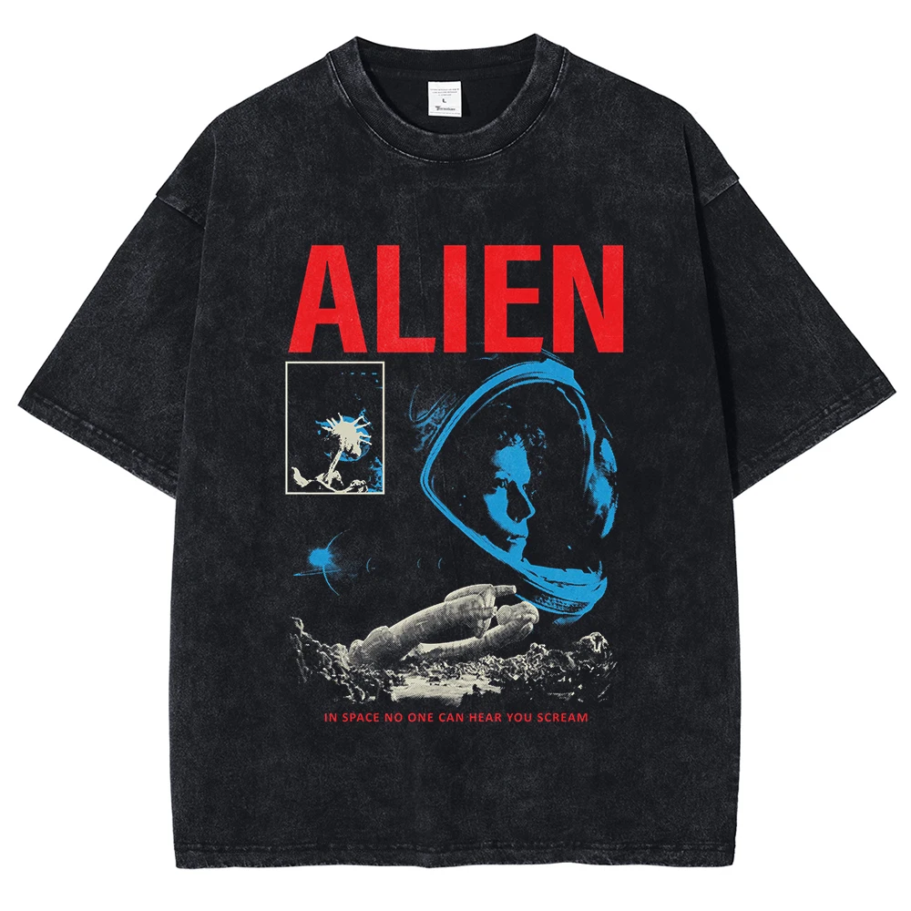 T-shirt surdimensionné en coton délavé pour homme, avec motif de portrait de film, harajuku, hip hop, streetwear T-shirt surdimensionné en coton délavé pour homme, avec motif de portrait de film, harajuku, hip hop, streetwear