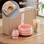 Service à Thé Matcha Fait à la Main, Facile à Nettoyer, Kit de Support à Outils, Filles, Fouet, Cuillère, Cadeau de Cérémonie, Accessoires Traditionnels Japonais, 4 Pièces/Ensemble