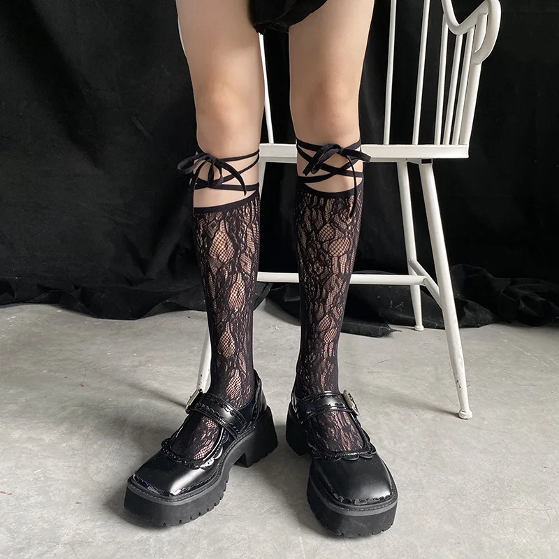 chaussettes de rue à bout fendu, bas en résille en dentelle à bretelles, cool jk pour filles, chaussettes japonaises lolita jk longues aux genoux chaussettes de rue à bout fendu, bas en résille en dentelle à bretelles, cool jk pour filles, chaussettes japonaises lolita jk longues aux genoux