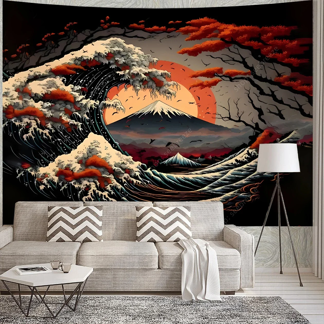 tapisserie murale japonaise réactive uv, grandes vagues, mont fuji, pour décoration de chambre, rideau esthétique, couverture, décoration murale de maison tapisserie murale japonaise réactive uv, grandes vagues, mont fuji, pour décoration de chambre, rideau esthétique, couverture, décoration murale de maison