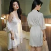 sexy femmes rayonne kimono peignoir blanc mariée demoiselle d'honneur robe de mariée ensemble dentelle garniture vêtements de nuit décontracté maison vêtements de nuit