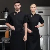 costume de chef de cuisine pour hommes, veste noire, uniforme à manches courtes, manteau de chef de restaurant, tablier, vêtements de travail, objectifs d'été, respirant