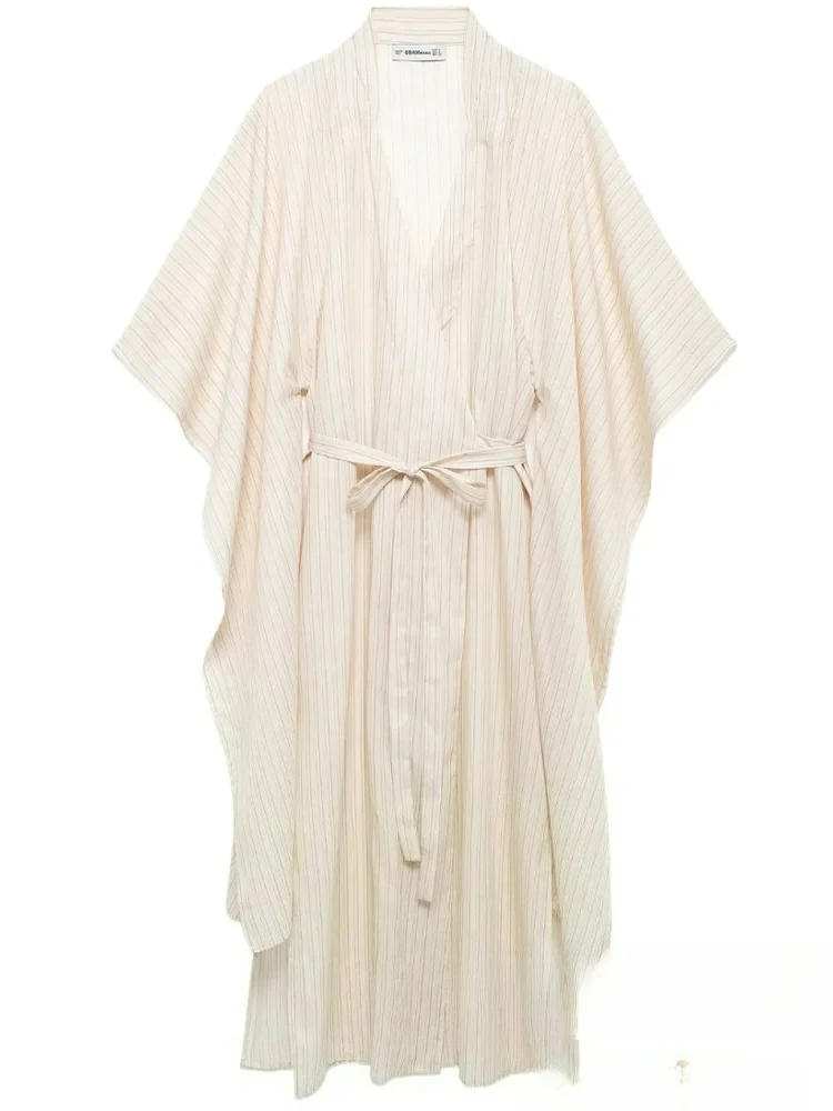KONDALA Vintage Chic femmes robe rayé ample col en v ceintures à lacets longue robe Kimono nouvelle mode 2024 automne robe ample KONDALA Vintage Chic femmes robe rayé ample col en v ceintures à lacets longue robe Kimono nouvelle mode 2024 automne robe ample