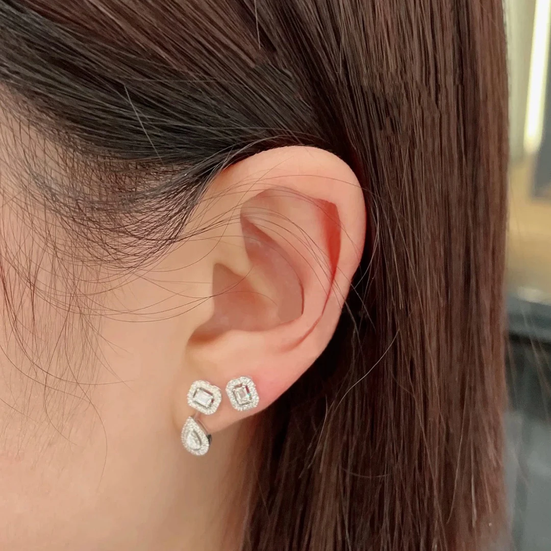 boucles d'oreilles asymétriques géométriques incrustées pour femmes, bijoux à la mode en argent sterling 925, cadeaux de fête et de vacances classiques. boucles d'oreilles asymétriques géométriques incrustées pour femmes, bijoux à la mode en argent sterling 925, cadeaux de fête et de vacances classiques.