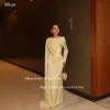 Xikuo robe De soirée en Satin jaune clair froncé robe De soirée De mariage droite manches longues robes De Boda Para Fiestas personnalisé