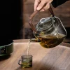 justinlau – théière en verre de 1,3 l, bouilloire intégrée à la vapeur et à bouillir avec filtre épais et manche en bois, service à thé kung fu domestique