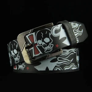 Ceinture en cuir PU pour femme, sangle de taille japonaise, motif de dessin animé tête de mort, assressentiavec tout, mode punk, Y2K Ceinture en cuir PU pour femme, sangle de taille japonaise, motif de dessin animé tête de mort, assressentiavec tout, mode punk, Y2K