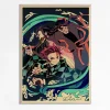 affiche en toile d'art animé japonais demon slayer, décoration murale moderne rétro jaunissante adaptée à la décoration de la maison de la pièce