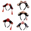 bandeau hanfu à fleurs traditionnelles, nœud en perles, couvre chef de style chinois, couronne à pampilles, cerceau pour cheveux de style ancien pour enfants