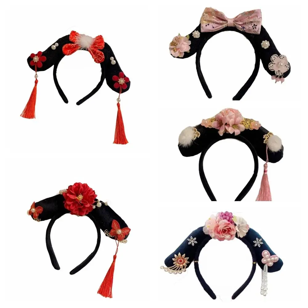 bandeau hanfu à fleurs traditionnelles, nœud en perles, couvre chef de style chinois, couronne à pampilles, cerceau pour cheveux de style ancien pour enfants bandeau hanfu à fleurs traditionnelles, nœud en perles, couvre chef de style chinois, couronne à pampilles, cerceau pour cheveux de style ancien pour enfants