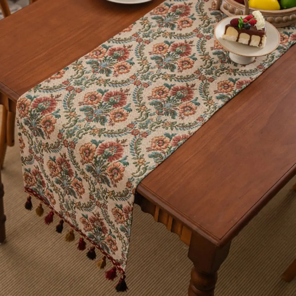 chemin de table jacquard vintage élégant, nappe épaisse à motif de fleurs avec nappe, couverture de table pour nouvel an chemin de table jacquard vintage élégant, nappe épaisse à motif de fleurs avec nappe, couverture de table pour nouvel an