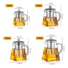 théière en verre résistant à la chaleur avec infuseur à café en acier inoxydable, récipient chauffant, théière, bonne bouilloire transparente, paniers filtrants carrés