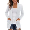 cardigan en tricot pour femmes, manteau mi long, manches longues, poches, col en v, pull solide, manteaux décontractés, coupe cintrée, point ouvert, streetwear