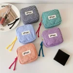 Pochette à cosmétiques minimaliste de Style coréen, petit sac de maquillage carré avec fermeture éclair, rangement Portable pour rouge à lèvres, porte-monnaie pour femmes