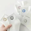 5 paires de chaussettes courtes fantaisistes à imprimé de visage de dessin animé – tissu tricoté en polyester doux, respirant et confortable