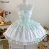 robe japonaise douce lolita jsk pour femmes, élégante, à volants, en dentelle, à bandes, bretelles de princesse, y2k, kawaii, mini robe de soirée thé