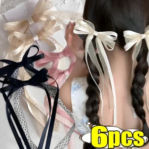 Pince à cheveux en dentelle coréenne pour femmes et filles, épingles à cheveux à long ruban, barrettes, bandeau de sauna, accessoires pour cheveux, bijoux de mariage, tendance, 2-6 pièces Pince à cheveux en dentelle coréenne pour femmes et filles, épingles à cheveux à long ruban, barrettes, bandeau de sauna, accessoires pour cheveux, bijoux de mariage, tendance, 2-6 pièces