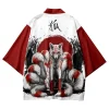 Ensemble Kimono Imprimé Renard à Neuf Queues pour Homme et Femme, Streetwear Japonais, Cardigan, Dessin Animé, MiCosplay, Été
