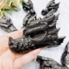 statue de tête de dragon en obsidienne argentée, pierre précieuse naturelle, figurine de crâne d'animal sculptée, ornement de chambre reiki, décoration de la maison, 3 en effet
