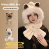 Ensemble d&rsquo;écharpe de chapeau d&rsquo;oreille de renard d&rsquo;hiver, Protection d&rsquo;oreille en peluche épaisse, chapeau une pièce, Design mignon unisexe pour adulte, chapeau chaud et confortable en fourrure de lapin
