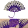 Éventail ancien chinois pliant en plastique, éventail hanfu pour femmes, décoration de maison japonaise, danse noire et rouge, éventail pliant pour fête de mariage