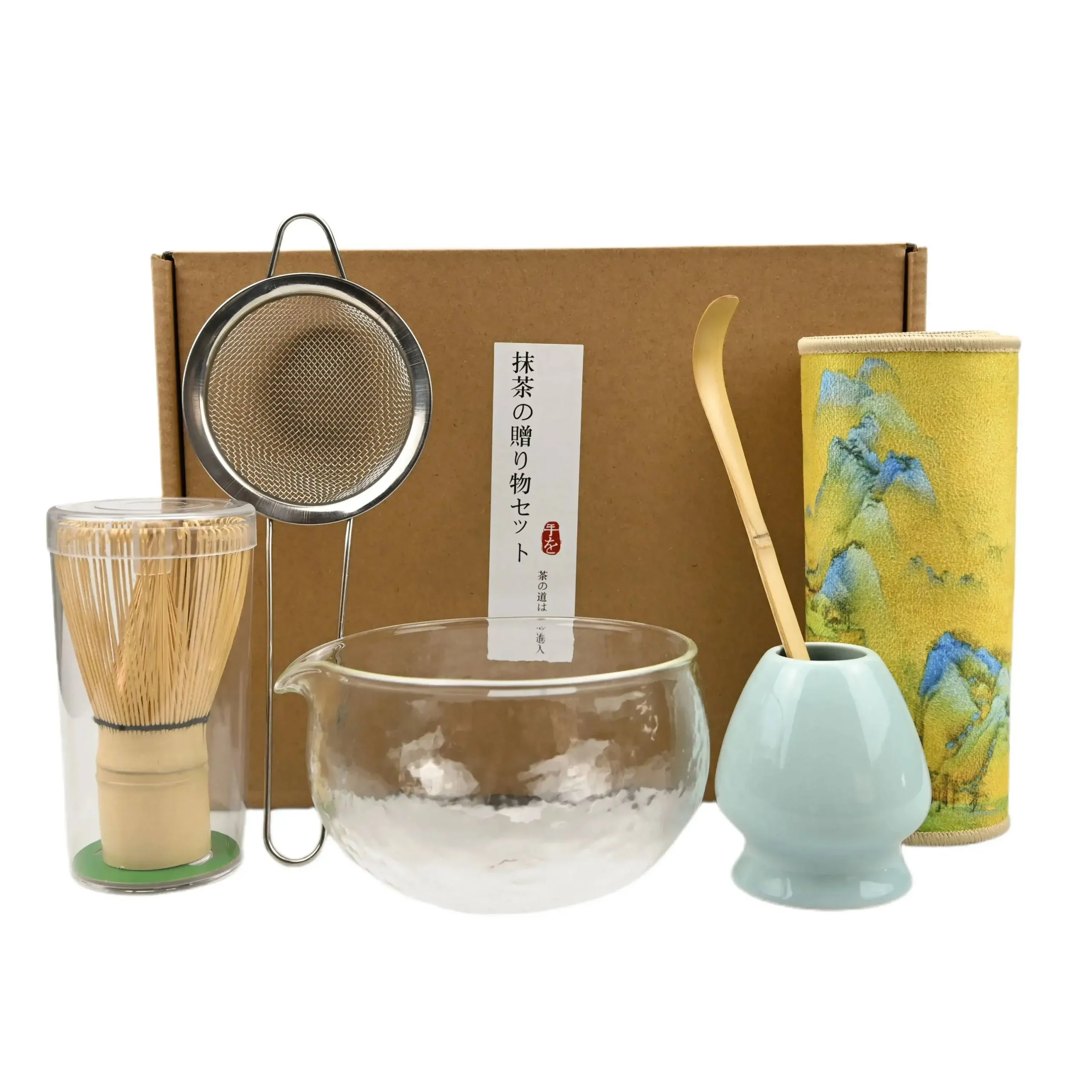 bol matcha de style japonais, tissu, cuillère, passoire, fouet à thé, cadeau parfait pour la cérémonie, décoration traditionnelle, 6 pièces/ensemble bol matcha de style japonais, tissu, cuillère, passoire, fouet à thé, cadeau parfait pour la cérémonie, décoration traditionnelle, 6 pièces/ensemble
