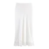 jupe longue en satin pour femmes, simple, ourlet en dentelle, décoration, taille élastique, mi longue, élégante, chic, vêtements, nouvelle collection automne 2025