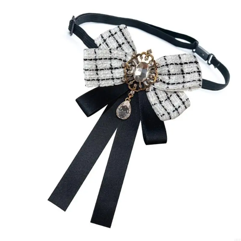 Broche à nœud papillon réglable pour femmes, élégante pince à cravate pré-nouée, ruban à carreaux, chemise à nœud col Broche à nœud papillon réglable pour femmes, élégante pince à cravate pré-nouée, ruban à carreaux, chemise à nœud col