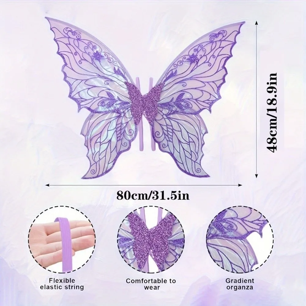 ailes de fée papillon colorées, bretelles élastiques en organza scintillant, ailes de cosplay dégradées, ailes d'elfe transparentes faites à la main, costume ailes de fée papillon colorées, bretelles élastiques en organza scintillant, ailes de cosplay dégradées, ailes d'elfe transparentes faites à la main, costume