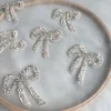tulle brodé avec nœud floral et perles argentées, garniture en dentelle pour costumes de spectacle, accessoires pour robe à paillettes appliquées