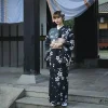 robe longue de style vintage pour femmes, kimono japonais traditionnel, noir, peignoir, vêtements de cosplay, robe de photographie, entrée de document, 2023
