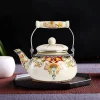 théière en acier émaillé avec poignée en céramique, bouilloire à thé florale colorée pour cuisinière, eau chaude, pas de sifflement, 2,5 l