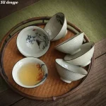 Tasse à chapeau en bambou chinois rétro, bol à thé coloré en céramique Antique sous glaçure, service à thé Kungfu, accessoires de cérémonie du thé