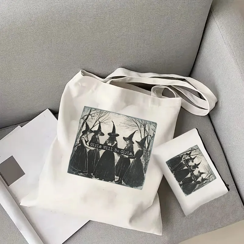vintage filles sera filles sorcière toile sac halloween femmes sac à bandoulière décontracté drôle sorcière fourre tout sac witchy vibes graphique vintage filles sera filles sorcière toile sac halloween femmes sac à bandoulière décontracté drôle sorcière fourre tout sac witchy vibes graphique