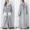 peignoir kimono à capuche et fermeture éclair pour femme, vêtement de nuit chaud en molleton de corail, ample, pour couple, chemise de nuit étoile mignonne, hiver