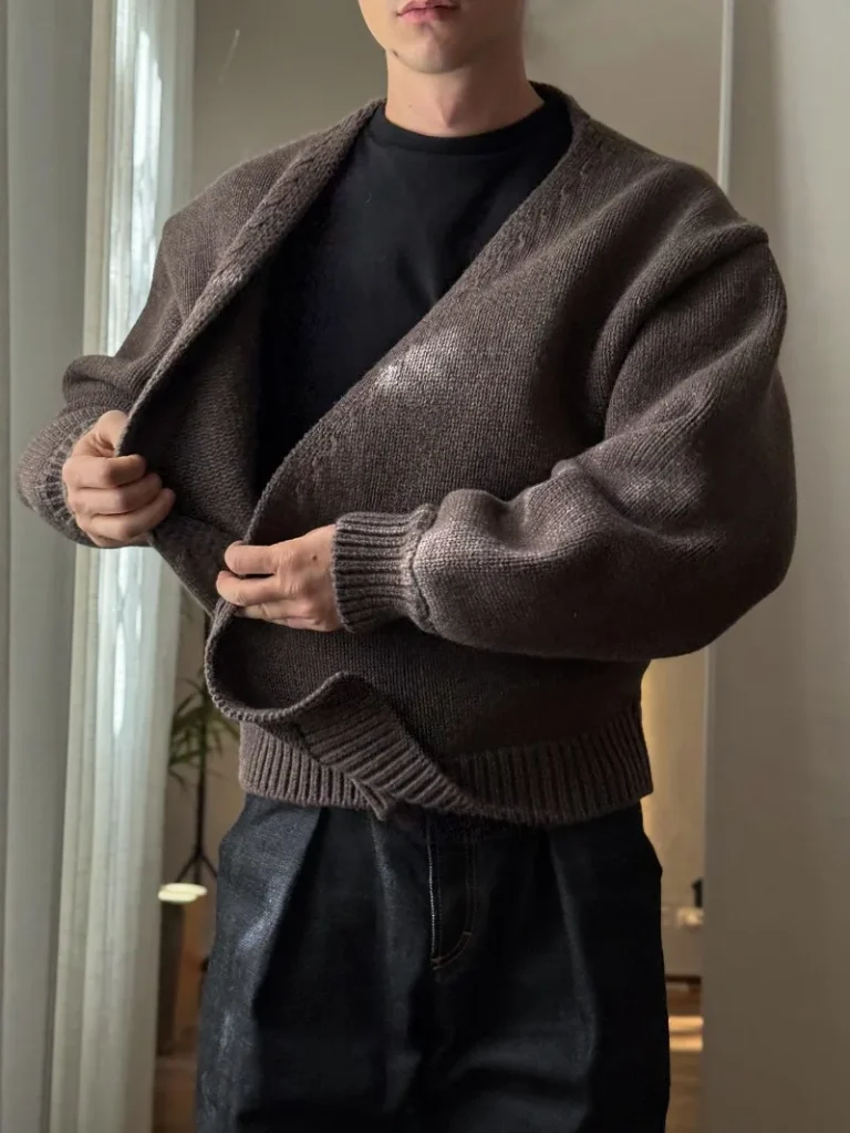 High Street Harajuku – Cardigan noir pour hommes, marque tendance, décontracté, Streetwear, rétro américain, pull tricoté ample, automne et hiver