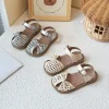 sandales pour enfants tissage nœuds simples filles chaussures de princesse ins à la mode décontracté 2025 été nouveaux enfants chaussures de plage évidé ins