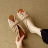 pantoufles tissées à bout ouvert pour femmes, sandales d'été polyvalentes à talons bas, paresseuses, confortables, chaussures décontractées en pain, chaussures de plage pour vacances en plein air