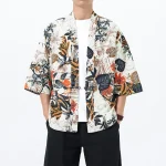 Chemise Kimono à manches courtes, nouveau modèle, haut ethnique avec boutons à nœud de Style chinois, Design ouvert sur le devant d’inspiration japonaise, léger Chemise Kimono à manches courtes, nouveau modèle, haut ethnique avec boutons à nœud de Style chinois, Design ouvert sur le devant d’inspiration japonaise, léger