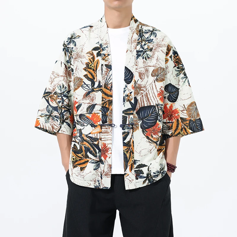 Chemise Kimono à manches courtes, nouveau modèle, haut ethnique avec boutons à nœud de Style chinois, Design ouvert sur le devant d’inspiration japonaise, léger Chemise Kimono à manches courtes, nouveau modèle, haut ethnique avec boutons à nœud de Style chinois, Design ouvert sur le devant d’inspiration japonaise, léger