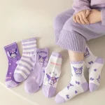 Sanrio chaussettes anime kuromi dessin animé filles automne et hiver pur coton chaussettes mignon polyvalent confortable enfants chaussettes cadeau