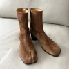 bottines tabi en cuir pour femmes, design de marque de luxe, bottines rondes et épaisses à talons hauts, chaussures à bout fendu, automne hiver