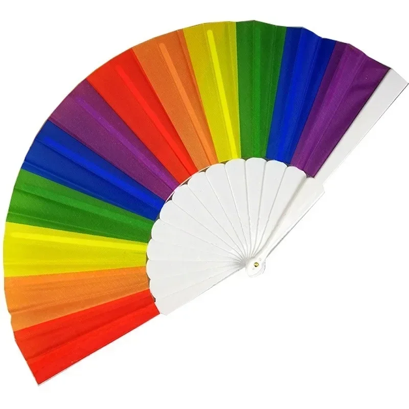 Éventail à manivelle en plastique pliable, style oriental, tissu en soie arc en ciel, éventails de poche, fête fovor, personnalité, cadeaux pour fans de danse Éventail à manivelle en plastique pliable, style oriental, tissu en soie arc en ciel, éventails de poche, fête fovor, personnalité, cadeaux pour fans de danse