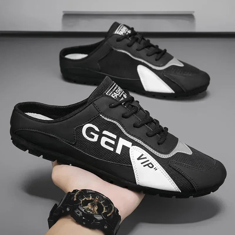 baotou – pantoufles tendance pour hommes, chaussures d'été respirantes et décontractées, plates vulcanisées, baskets demi chaussures à enfiler baotou – pantoufles tendance pour hommes, chaussures d'été respirantes et décontractées, plates vulcanisées, baskets demi chaussures à enfiler