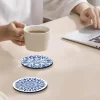 sous verres ronds en porcelaine bleue et blanche de style chinois, fleur de mandala en bois, anti chaud, décoration de table pour maison, bureau, restaurant, café